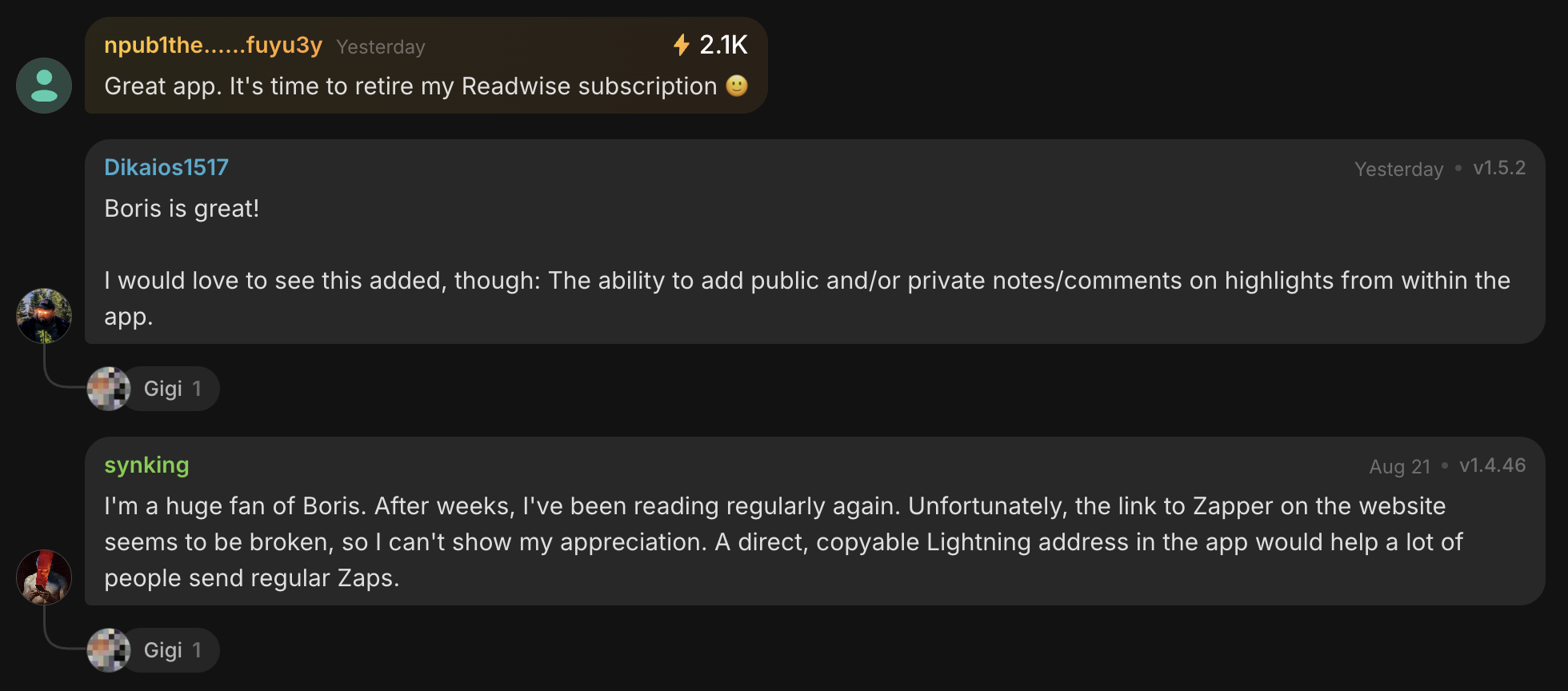 Zapstore comments on Boris Android